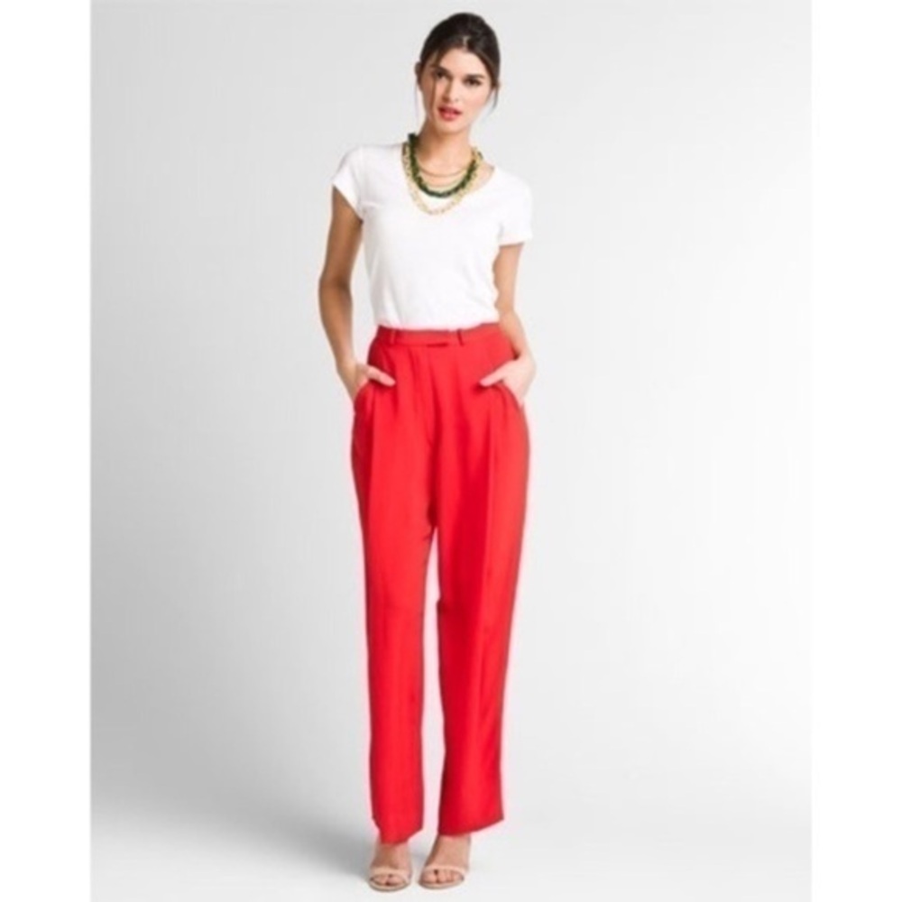 NWT Diane von Furstenberg Athos Cherry Red Pleated Wide Leg Trouser Pants 10